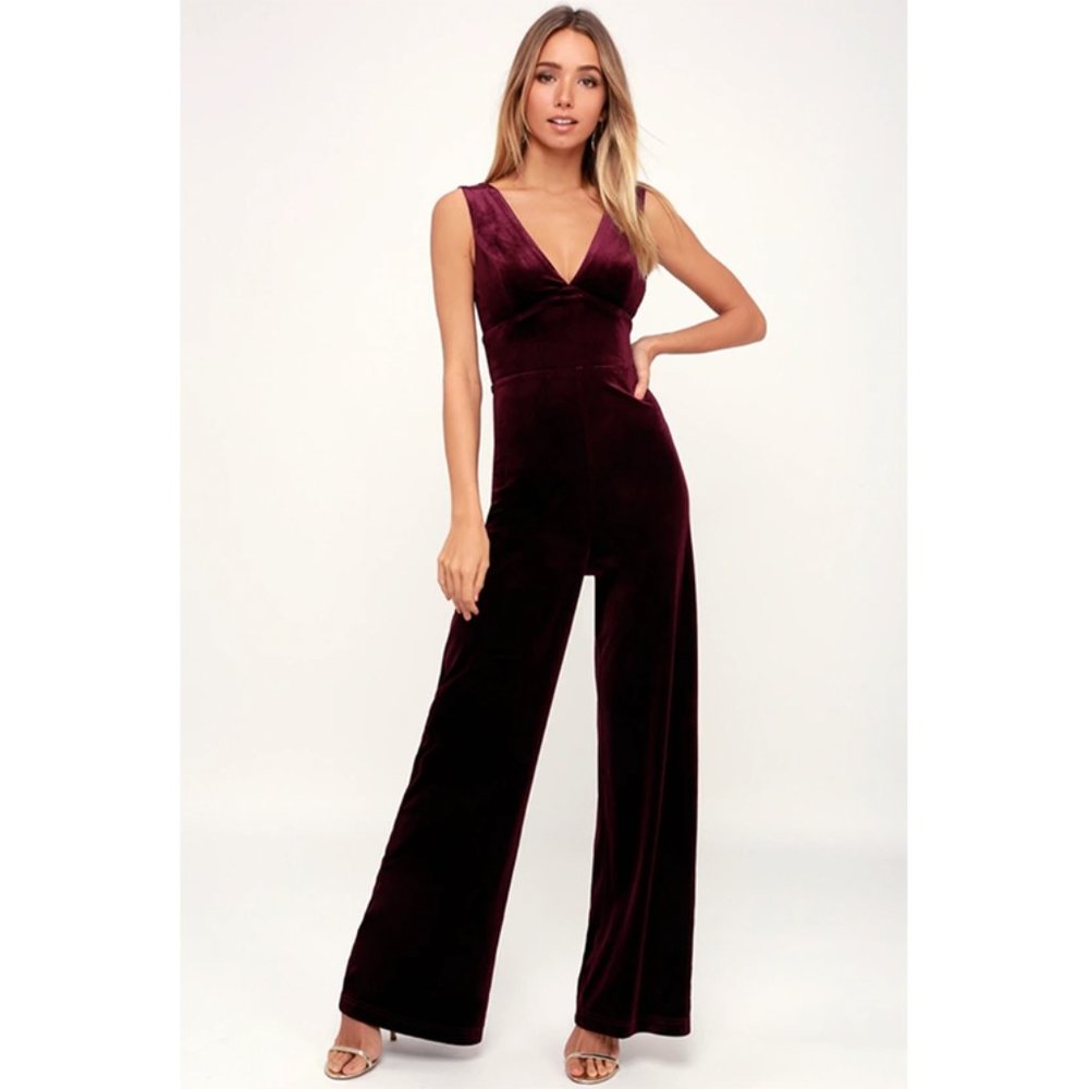 NEW Lulu's Kiss Me at Midnight Velvet Jumpsuit XL